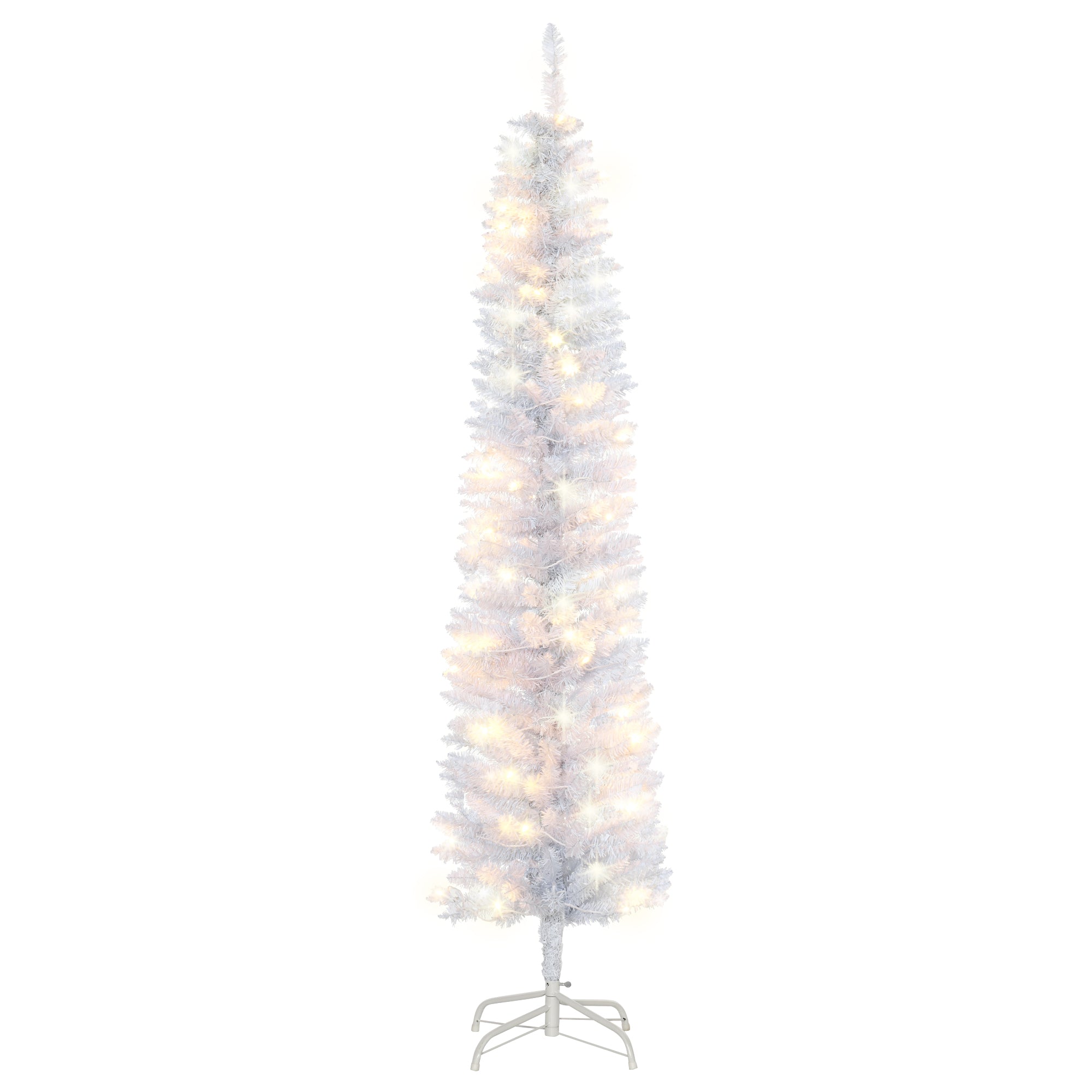 6ft Tall Prelit Pencil Artificial Christmas Tree, Holiday Décor with 395 Realistic Branches, 100 LED Lights, Foldable Metal Base, White Pre Lit Christmas Trees   at Gallery Canada