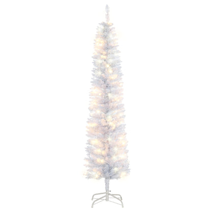 6ft Tall Prelit Pencil Artificial Christmas Tree, Holiday Décor with 395 Realistic Branches, 100 LED Lights, Foldable Metal Base, White Pre Lit Christmas Trees   at Gallery Canada