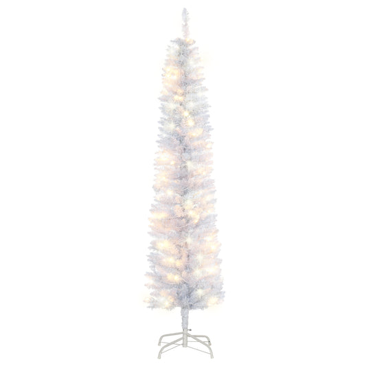 6ft Tall Prelit Pencil Artificial Christmas Tree, Holiday Décor with 395 Realistic Branches, 100 LED Lights, Foldable Metal Base, White Pre Lit Christmas Trees White  at Gallery Canada