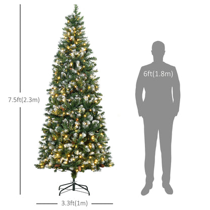 7.5' Decorated Christmas Trees, Skinny Prelit Artificial Christmas Tree with Snow-dipped Branches, Auto Open, Pinecones, Green Pre Lit Christmas Trees   at Gallery Canada