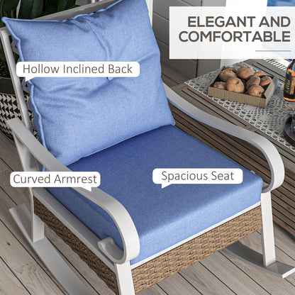 Outdoor Rocker, Porch Rocking Chair with Soft Cushion, Rattan Decoration for Garden, Patio, Balcony, Lawn, Light Blue Outdoor Rocking Chairs   at Gallery Canada