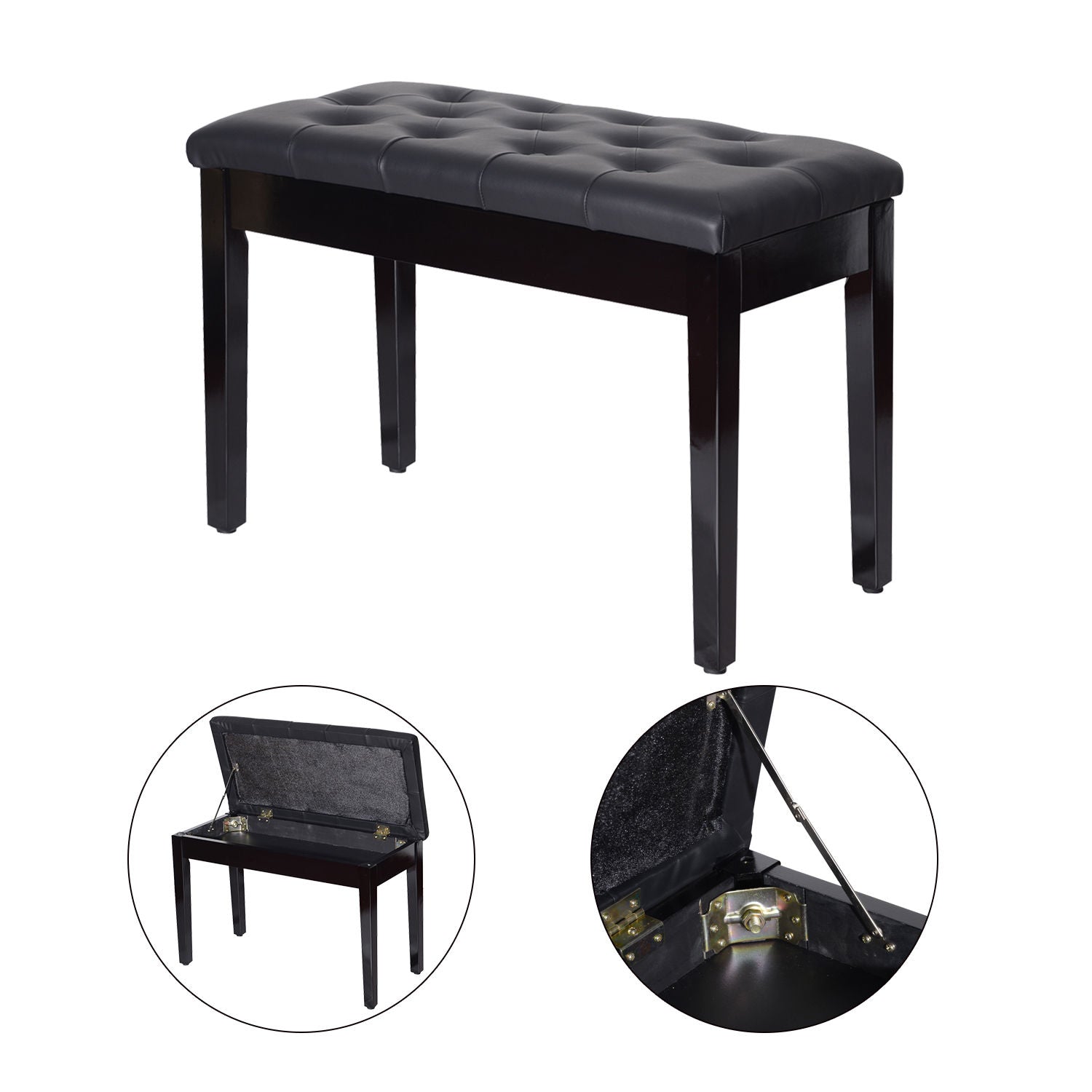 30" Padded Storage Piano Bench Artist Keyboard Seat Faux Leather (Black) Piano Benches   at Gallery Canada