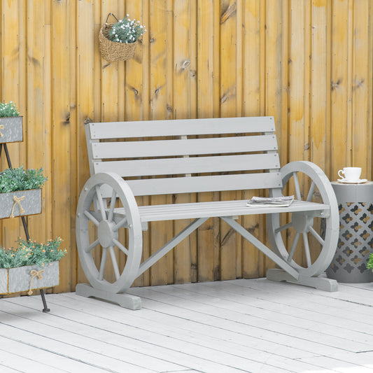 42" Wood Wagon Wheel Bench Garden Loveseat Rustic Seat Relaxing Lounge Chair Outdoor Decorative Seat Park Decor Grey - Gallery Canada