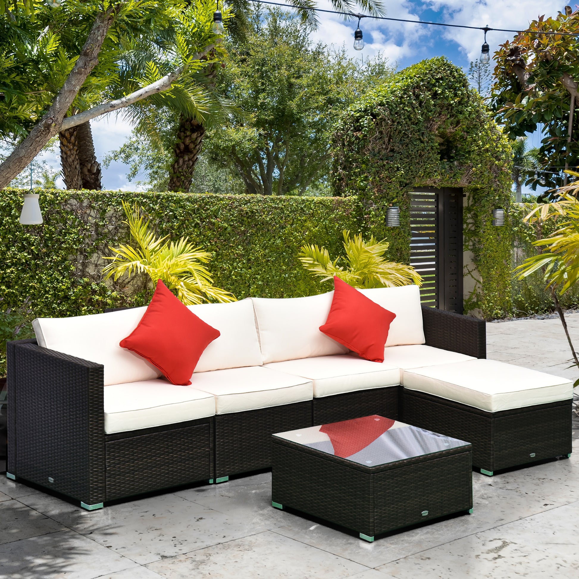 6-Piece Deluxe Outdoor Rattan Wicker Patio Sofa Set with Cushions, Dark Coffee Patio Furniture Sets   at Gallery Canada