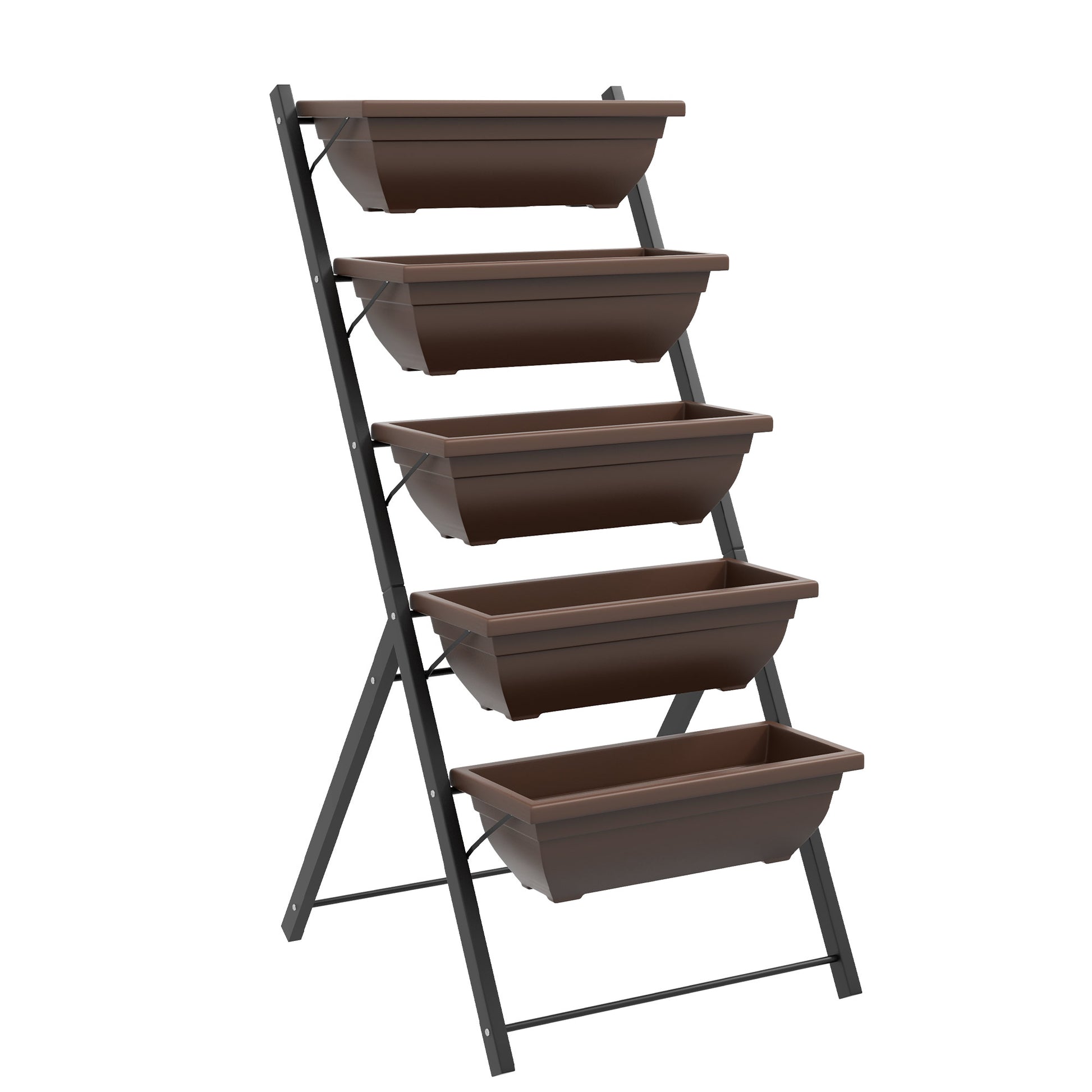 5-Tier Raised Garden Bed with 5 Planter Box, Outdoor Plant Stand Grow Containers with Leaking Holes, Brown Plant Stands Brown  at Gallery Canada