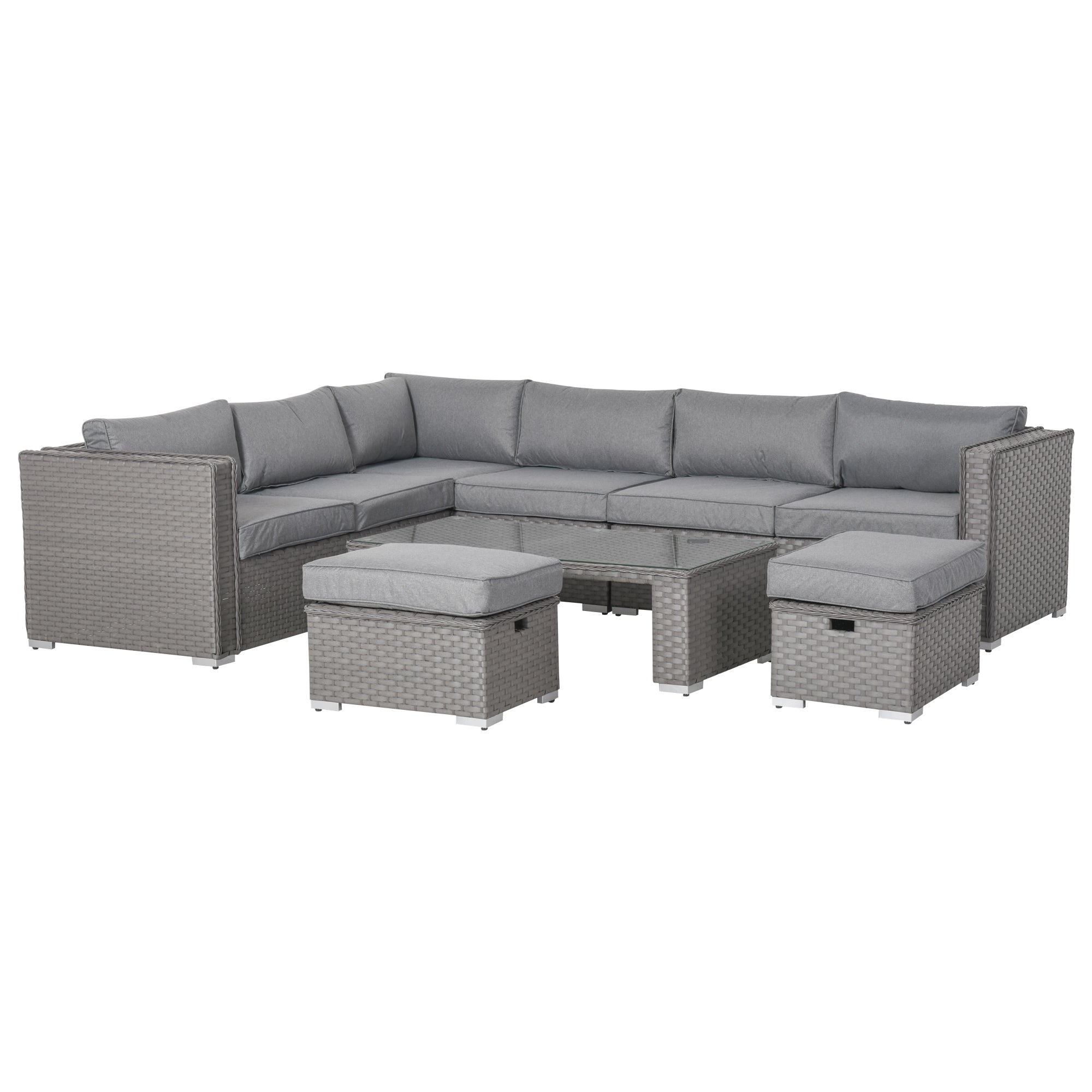 6 PCs Rattan Corner Sofa Set Outdoor Conservatory Furniture Grey Patio Furniture Sets Multi Colour  at Gallery Canada