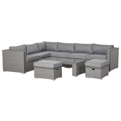 6 PCs Rattan Corner Sofa Set Outdoor Conservatory Furniture Grey