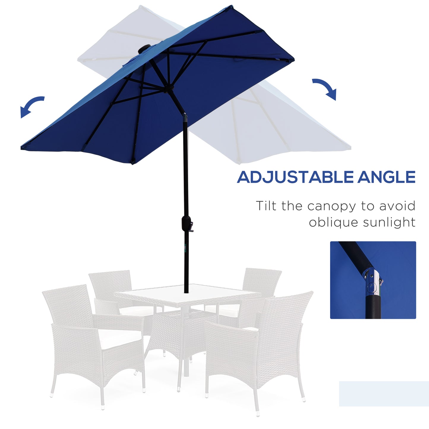 6' x 10' Patio Umbrella with 35 LED Solar Lights and Tilt, Rectangular Outdoor Table Umbrella with Crank, Dark Blue Sun Umbrellas   at Gallery Canada