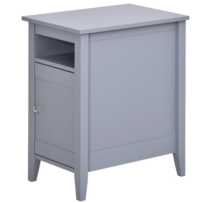 Wooden3-Tier Modern Nightstand with Pullout Shelf, Adjustable Open Shelf, and Door Cabinet, Grey Side Tables   at Gallery Canada