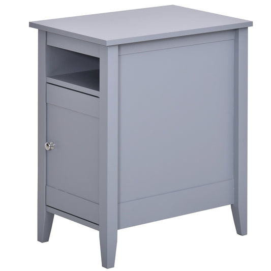 Wooden3-Tier Modern Nightstand with Pullout Shelf, Adjustable Open Shelf, and Door Cabinet, Grey Side Tables Grey  at Gallery Canada