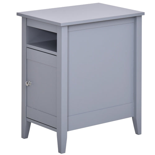 Wooden3-Tier Modern Nightstand with Pullout Shelf, Adjustable Open Shelf, and Door Cabinet, Grey