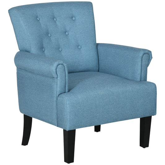 Armchair, Fabric Accent Chair, Modern Living Room Chair with Wood Legs and Rolled Arms for Bedroom, Blue - Gallery Canada