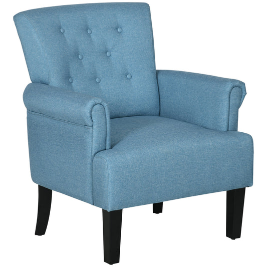 Armchair, Fabric Accent Chair, Modern Living Room Chair with Wood Legs and Rolled Arms for Bedroom, Blue Single Sofas Blue  at Gallery Canada