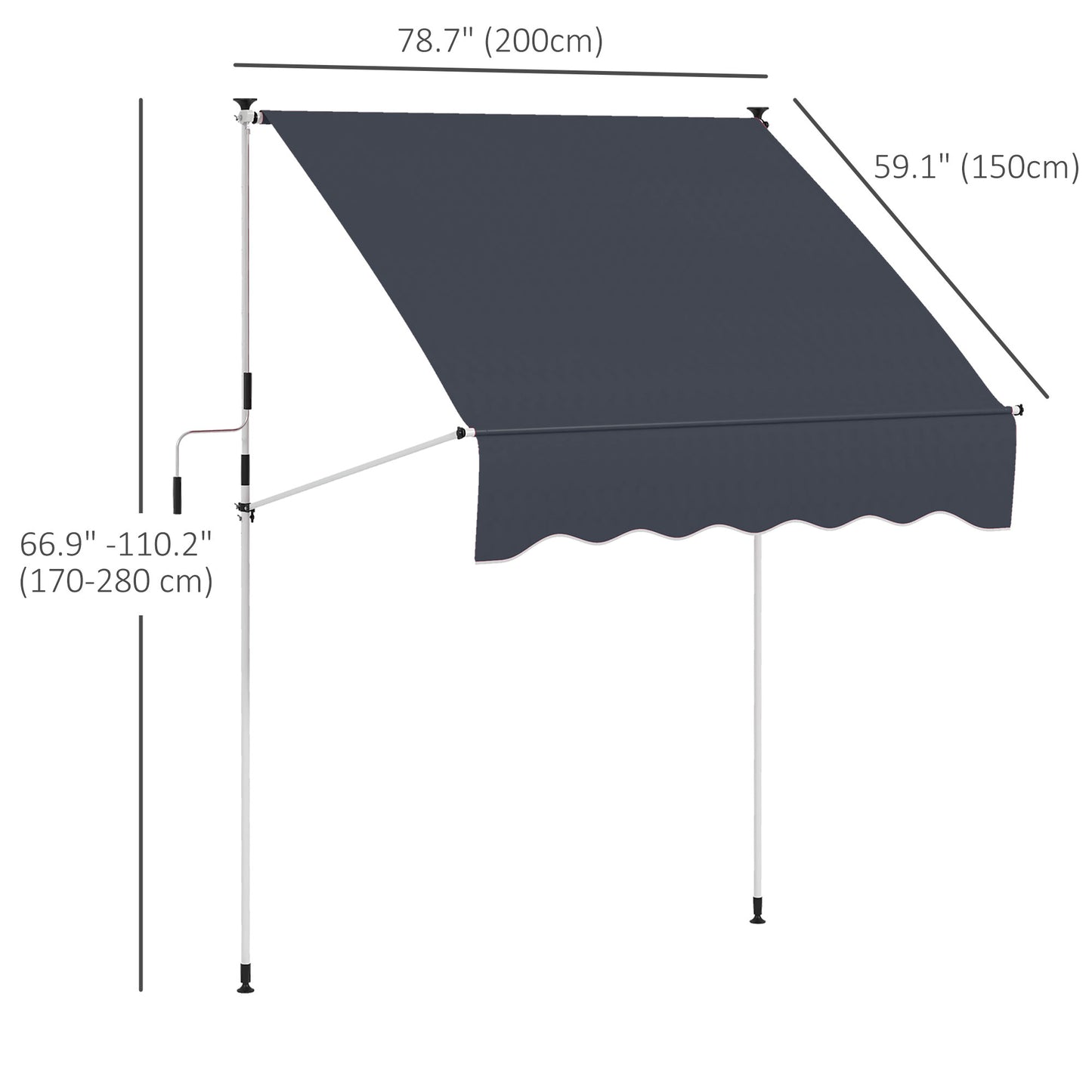 6.6'x5' Manual Retractable Patio Awning Sun Shelter Window Door Deck Canopy, Water Resistant UV Protector, Black Window Awnings   at Gallery Canada