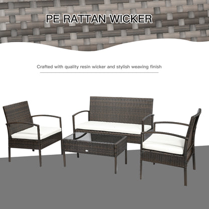 Brown PE Rattan 4-Piece Patio Set: Loveseat, Armchairs, Coffee Table, Cream Cushions Patio Furniture Sets   at Gallery Canada