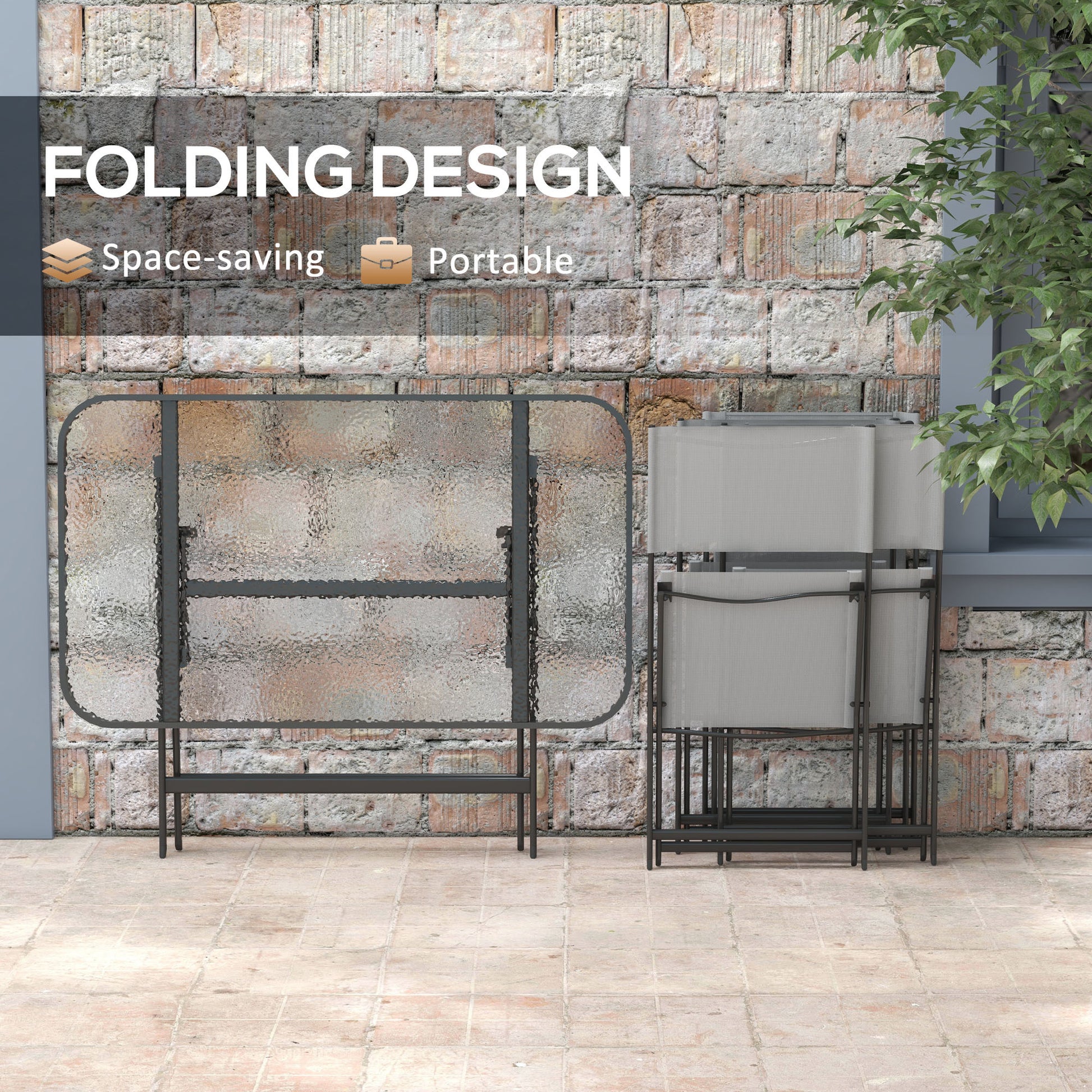 Foldable 5-Piece Patio Dining Set with Glass Table and 4 Stackable Chairs, Grey Outdoor Dining Sets   at Gallery Canada