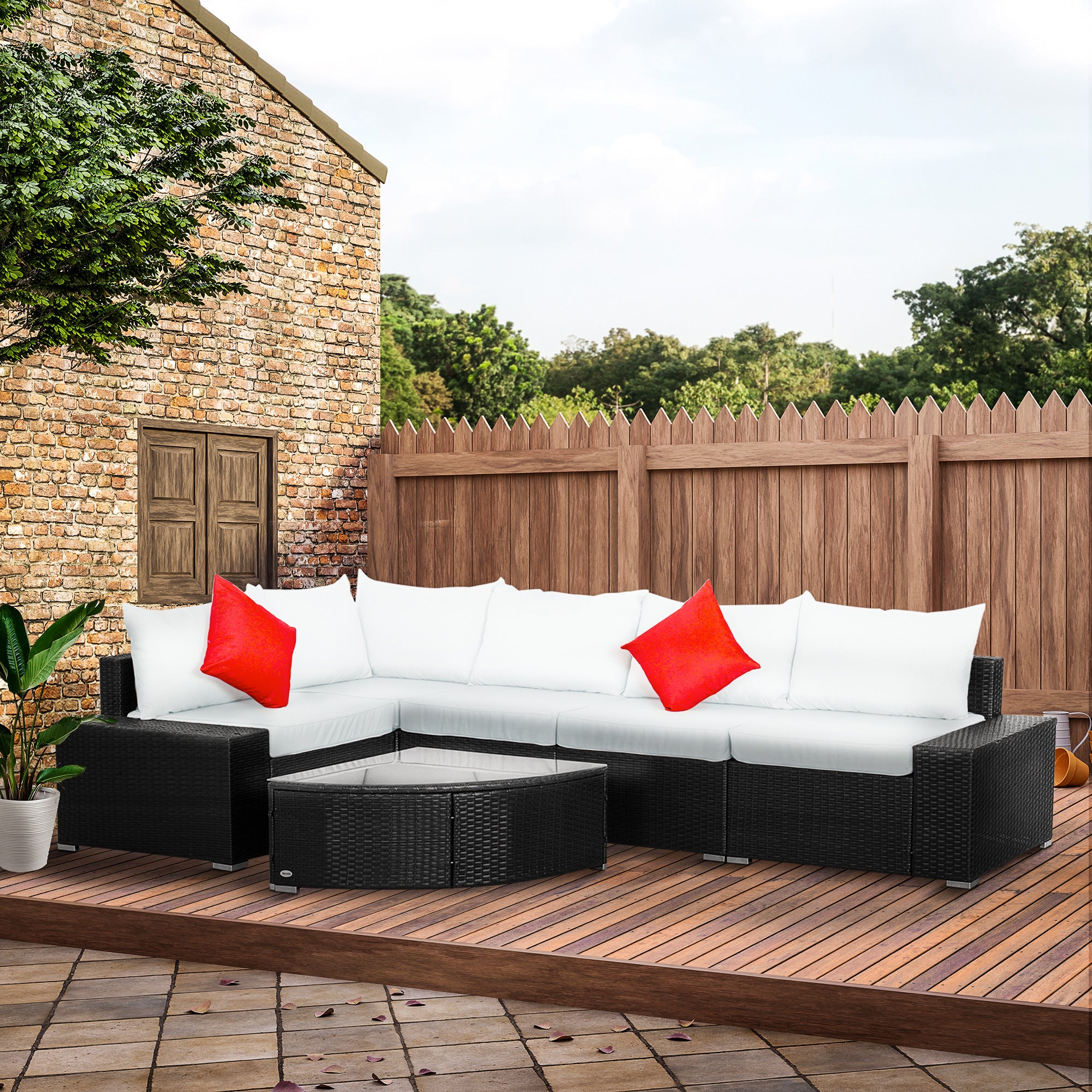 6 Piece Outdoor Wicker Furniture Set Patio Cushioned Rattan Sofa Chiars Table Patio Furniture Sets   at Gallery Canada