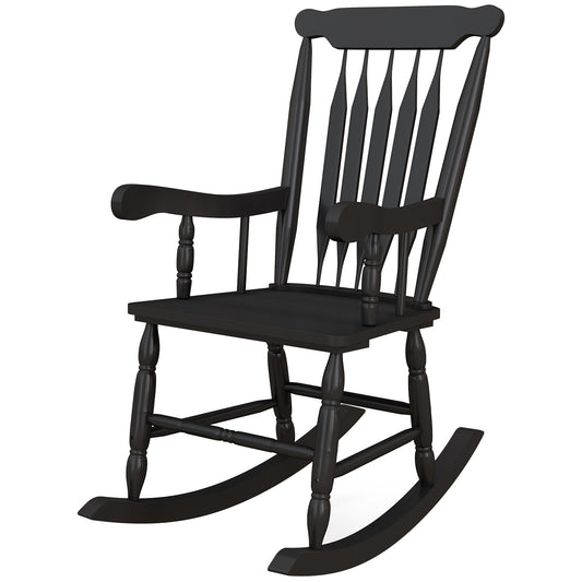 Porch Rocker Chair, Outdoor Wooden Rocking Chair with High Back for Garden, Patio, Balcony, Black Outdoor Rocking Chairs Black  at Gallery Canada