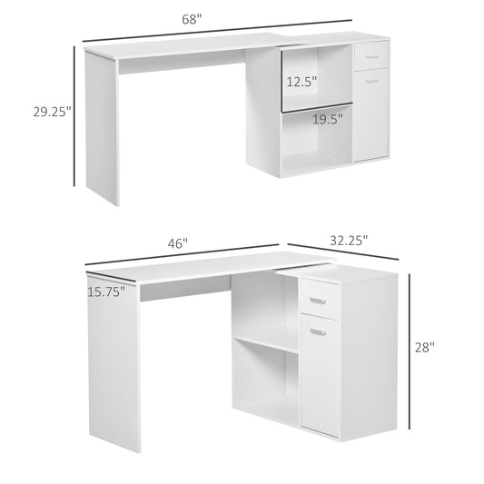 360° Rotating Corner Desk Computer Table w/ Storage Cabinet Shelf Student Study Writing Desk Home Office Furniture White - Gallery Canada