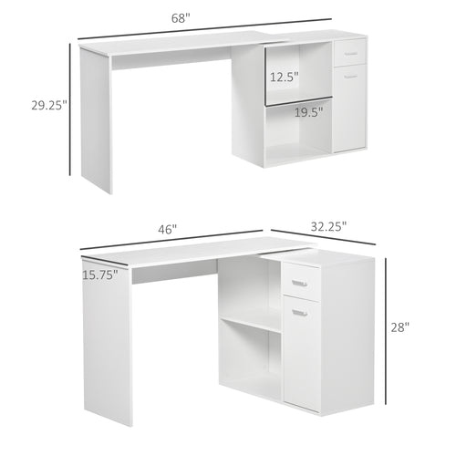 360° Rotating Corner Desk Computer Table w/ Storage Cabinet Shelf Student Study Writing Desk Home Office Furniture White