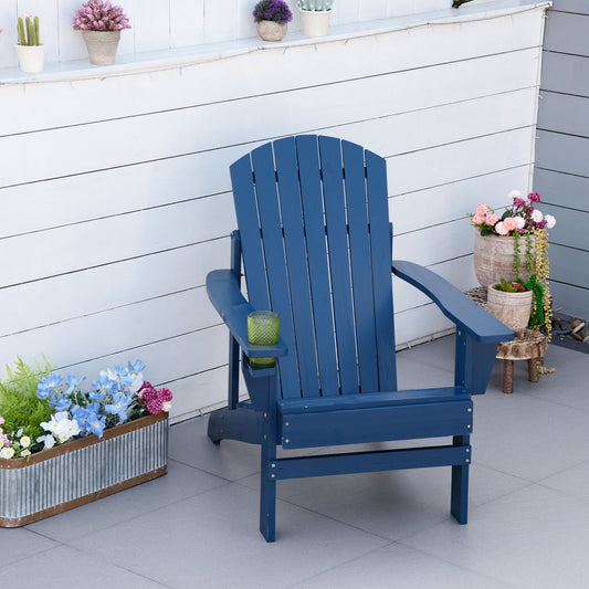 Classic Adirondack Chair, Muskoka Chairs, Garden Deck Chair with Cup Holder for Patio, Indoor, Backyard, Navy Blue - Gallery Canada