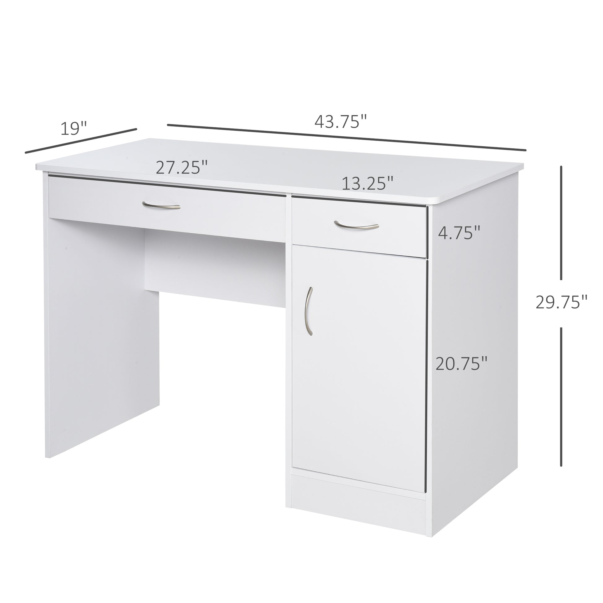 Computer Desk with Storage Drawers, Study Writing Table with Cabinet Adjustable Shelf for Home Office Workstation Bedroom, White Writing Desks   at Gallery Canada