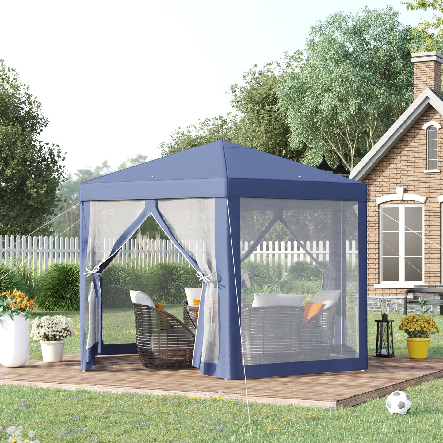 Φ13' Hexagon Party Tent Patio Gazebo Outdoor Activity Event Canopy Quick Sun Shelter Pavilion with Netting Mesh Sidewall Blue Canopy Tents   at Gallery Canada