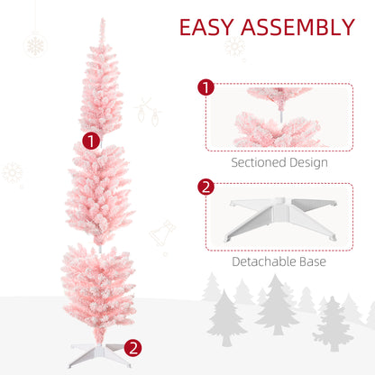 6' Flocked Christmas Trees, Pencil Prelit Artificial Christmas Tree with Snow Branches, Pink Pencil Christmas Trees   at Gallery Canada