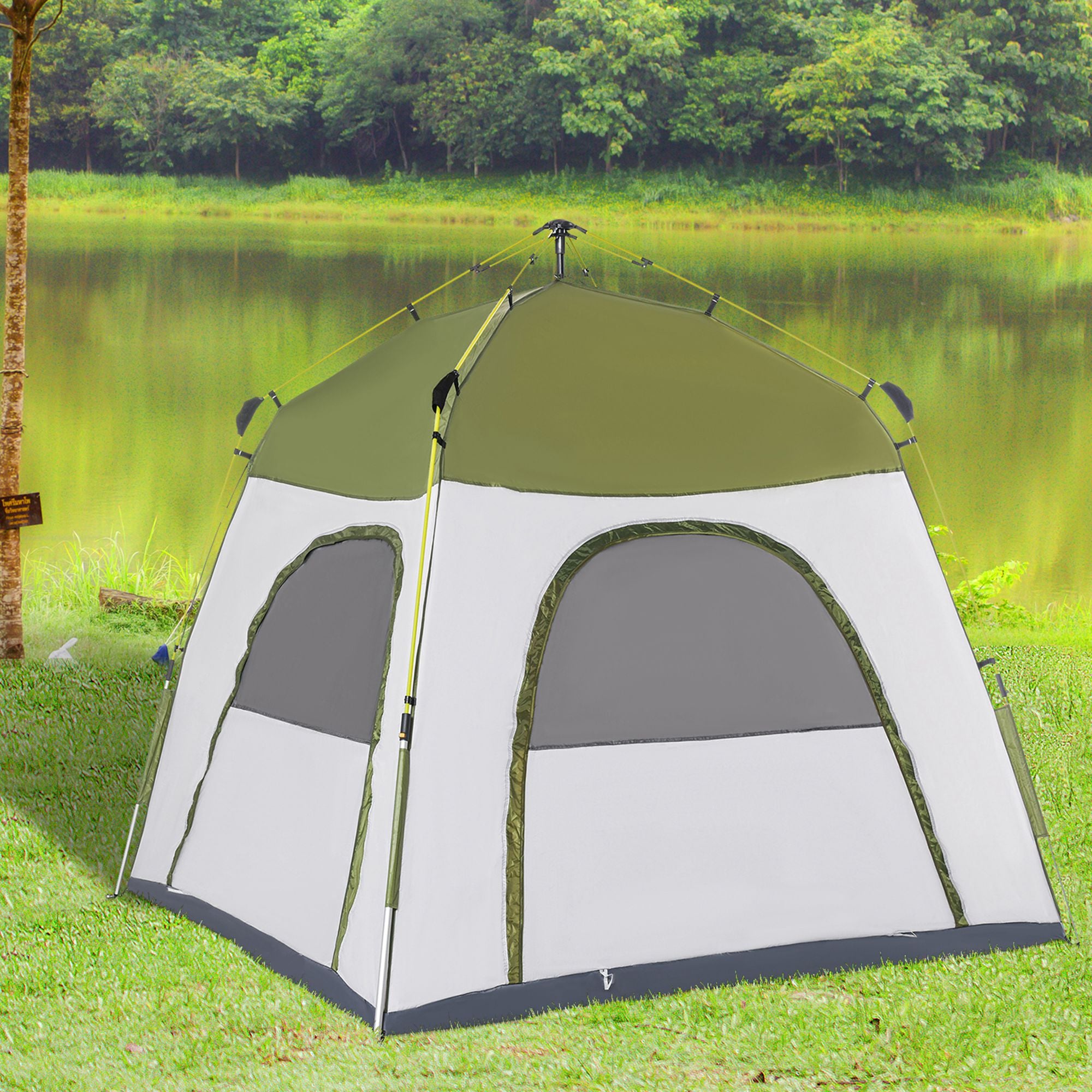 Pop Up Camping Dome Tent Portable with 4 Doors and 4 Windows for 4 Person, Green Camping Tents   at Gallery Canada