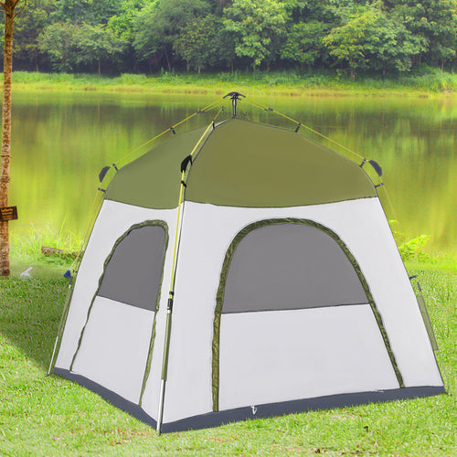 Pop Up Camping Dome Tent Portable with 4 Doors and 4 Windows for 4 Person, Green