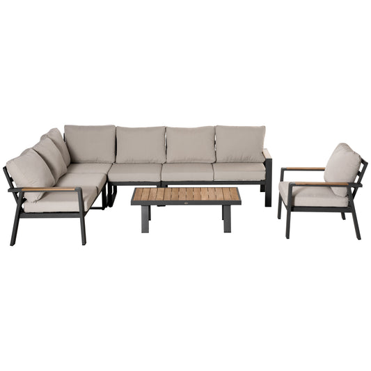 Aluminium 6-Piece L-Shaped Patio Furniture Set with Teak Coffee Table, Cream Patio Furniture Sets Cream  at Gallery Canada