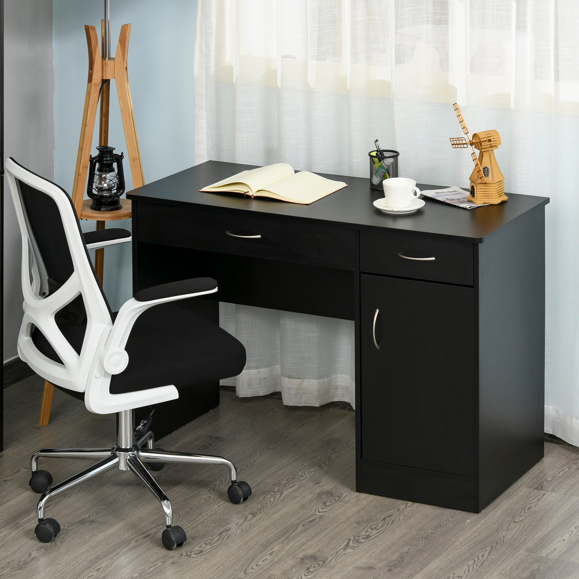 Computer Desk with Storage Drawers, Study Writing Table with Cabinet Adjustable Shelf for Home Office Workstation Bedroom, Black Writing Desks   at Gallery Canada