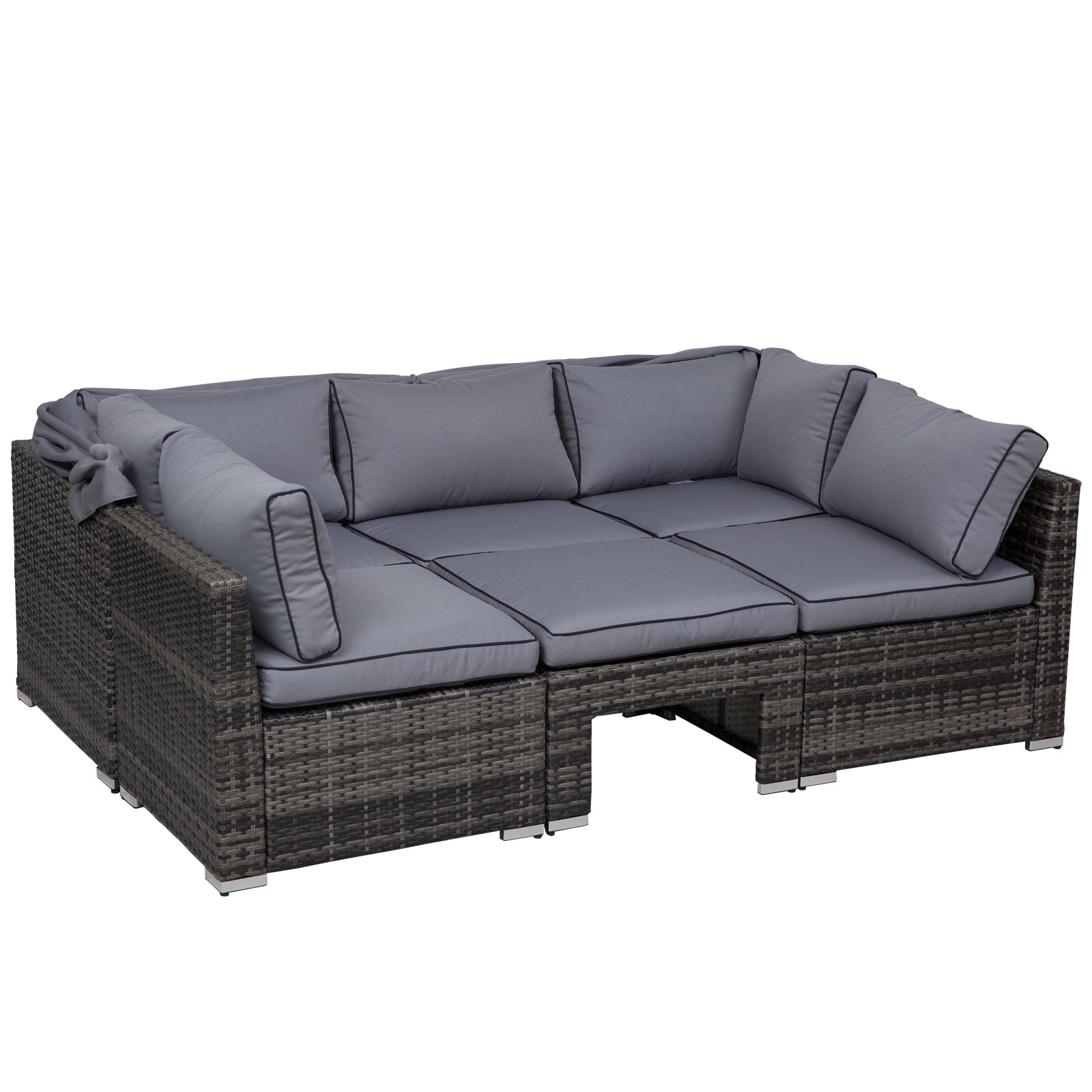 4-Piece Outdoor Rattan Wicker Sofa Set Patio Furniture Sets with Retractable Sun Canopy, Deep Soft Cushions &; Classic Design, Grey Patio Furniture Sets Multi Colour  at Gallery Canada