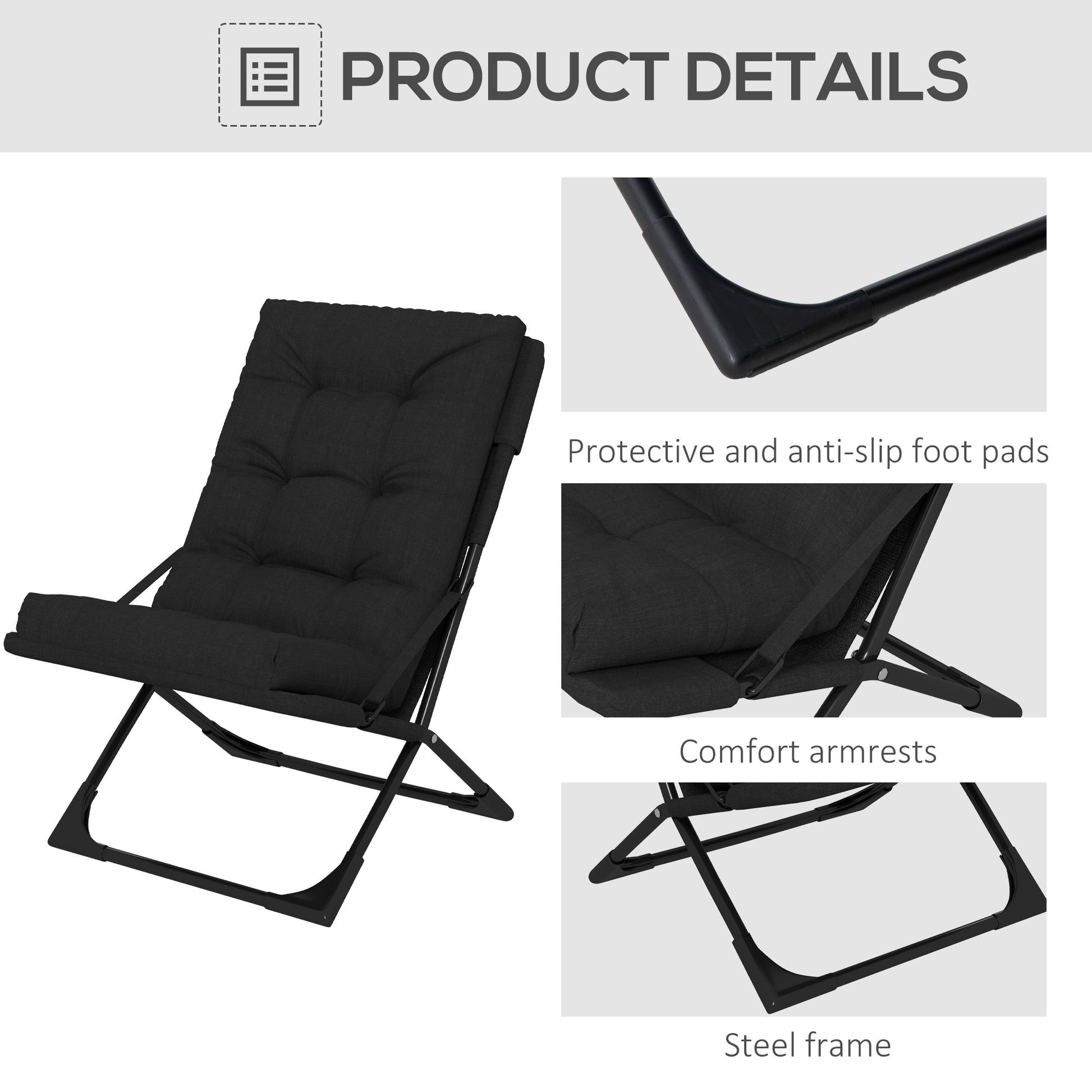 Outdoor Folding Lawn Chair, Foldable Chair with Cushion, Armrest and Steel Frame for Poolside, Deck, Backyard Patio Chairs   at Gallery Canada