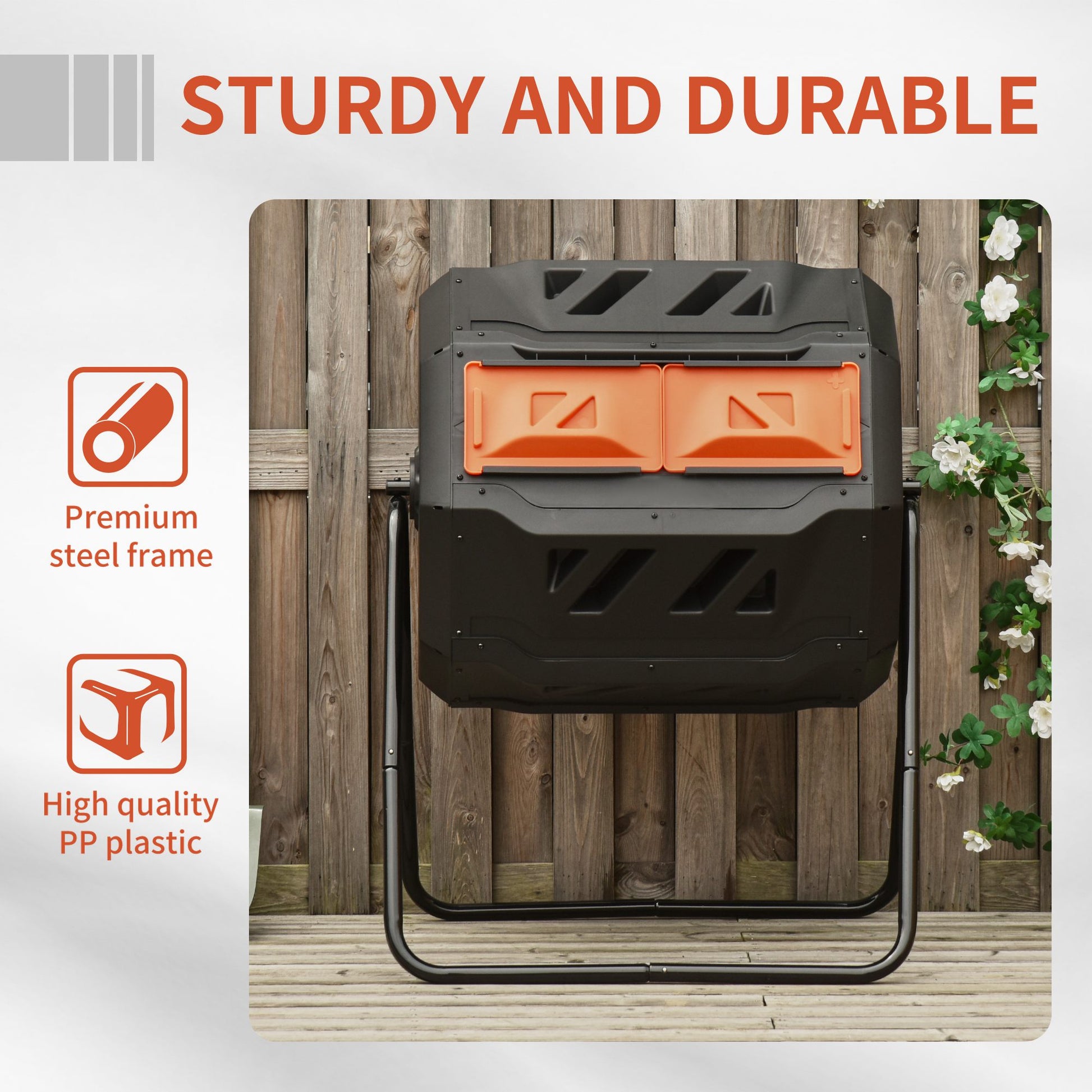 Tumbling Compost Bin Outdoor Dual Chamber 360° Rotating Composter 43 Gallon with Sliding Doors, Orange Outdoor Compost Bin   at Gallery Canada