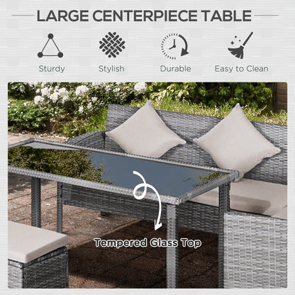 5 Pieces Wicker Patio Conversation Dining Furniture Set with Cushions, Table and Ottomans, Cream White Patio Furniture Sets   at Gallery Canada