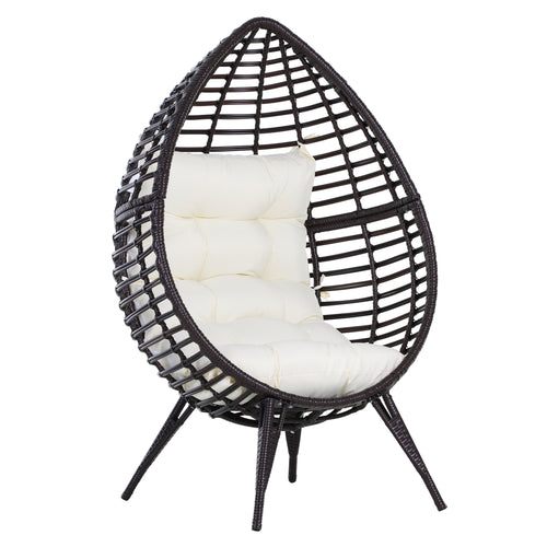 352lbs Capacity Egg Chair, Rattan Wicker Lounge for Indoor/Outdoor, Coffee Brown