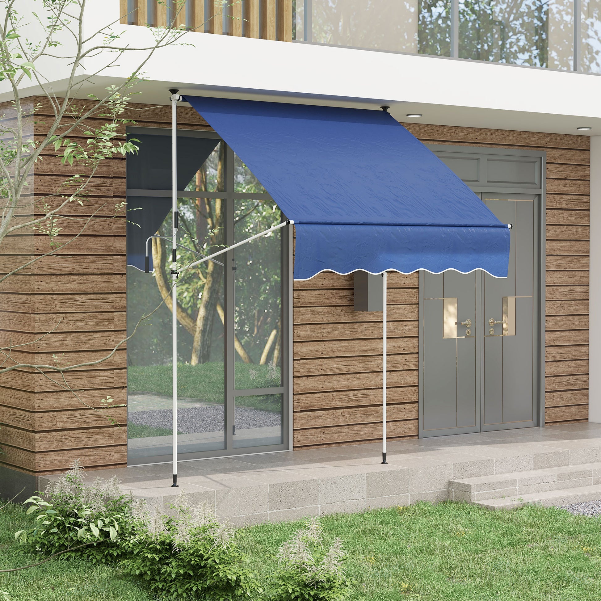 6.6'x5' Manual Retractable Patio Awning Sun Shelter Window Door Deck Canopy, Water Resistant UV Protector, Dark Blue Window Awnings   at Gallery Canada