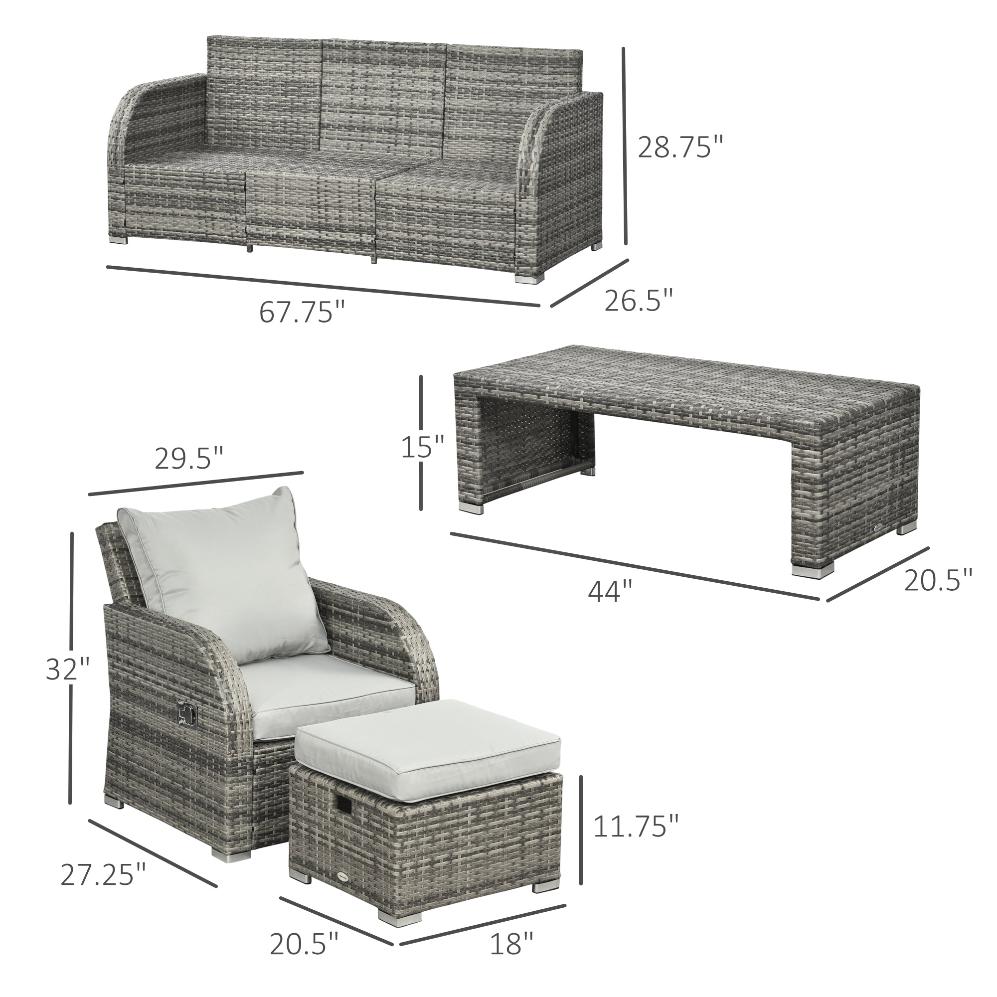 6-Piece Wicker Patio Furniture Set: Sofa, Recliners, Footstools, Table, Light Grey Patio Furniture Sets   at Gallery Canada