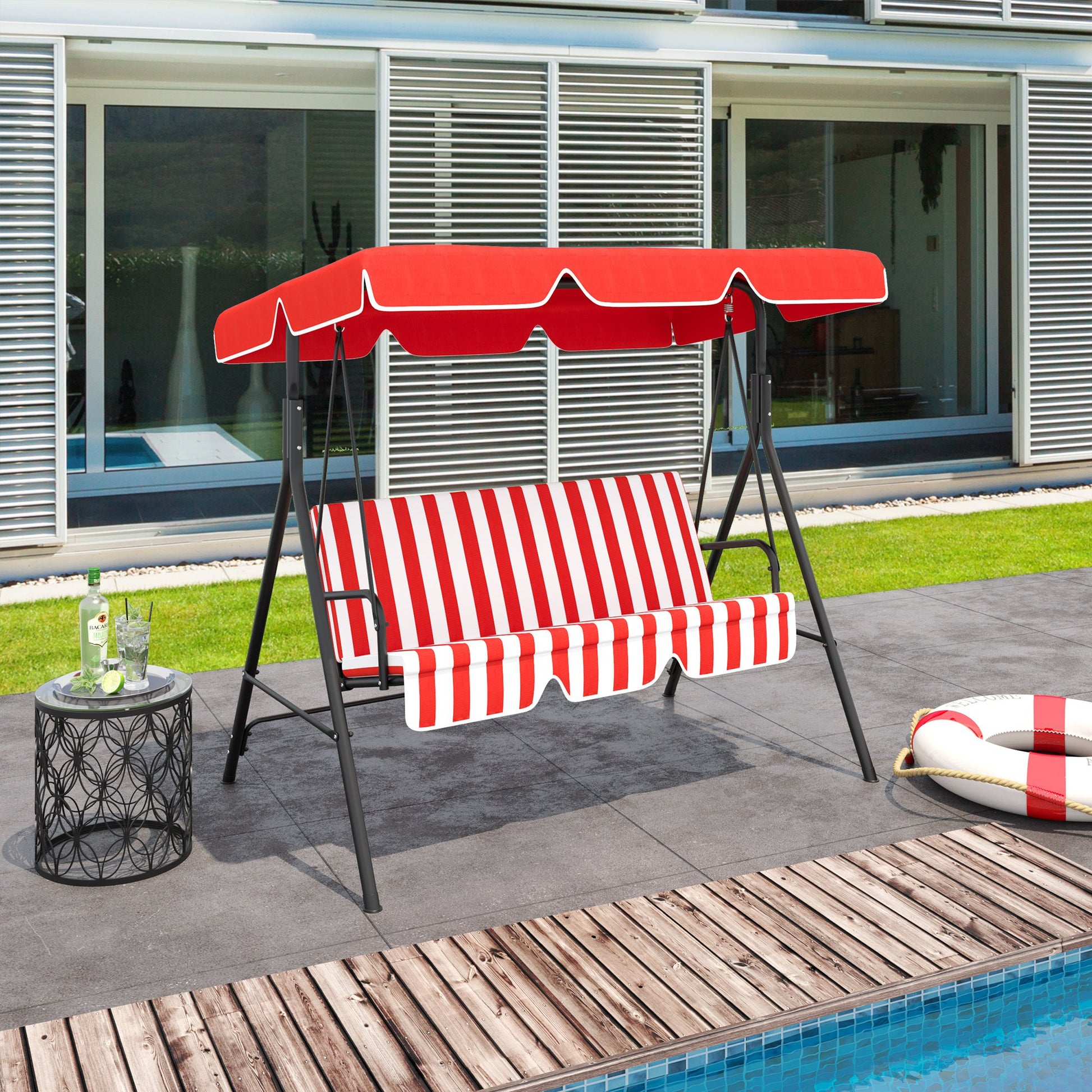 3-Seat Outdoor Swing Glider with Adjustable Canopy and Removable Cushion, Red Patio Swings with Stand   at Gallery Canada