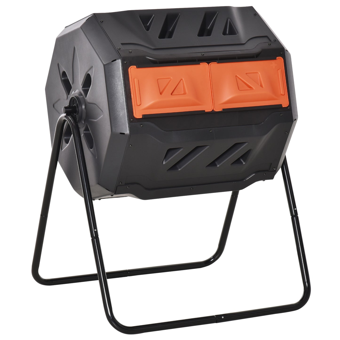 Tumbling Compost Bin Outdoor Dual Chamber 360° Rotating Composter 43 Gallon with Sliding Doors, Orange Outdoor Compost Bin Orange  at Gallery Canada