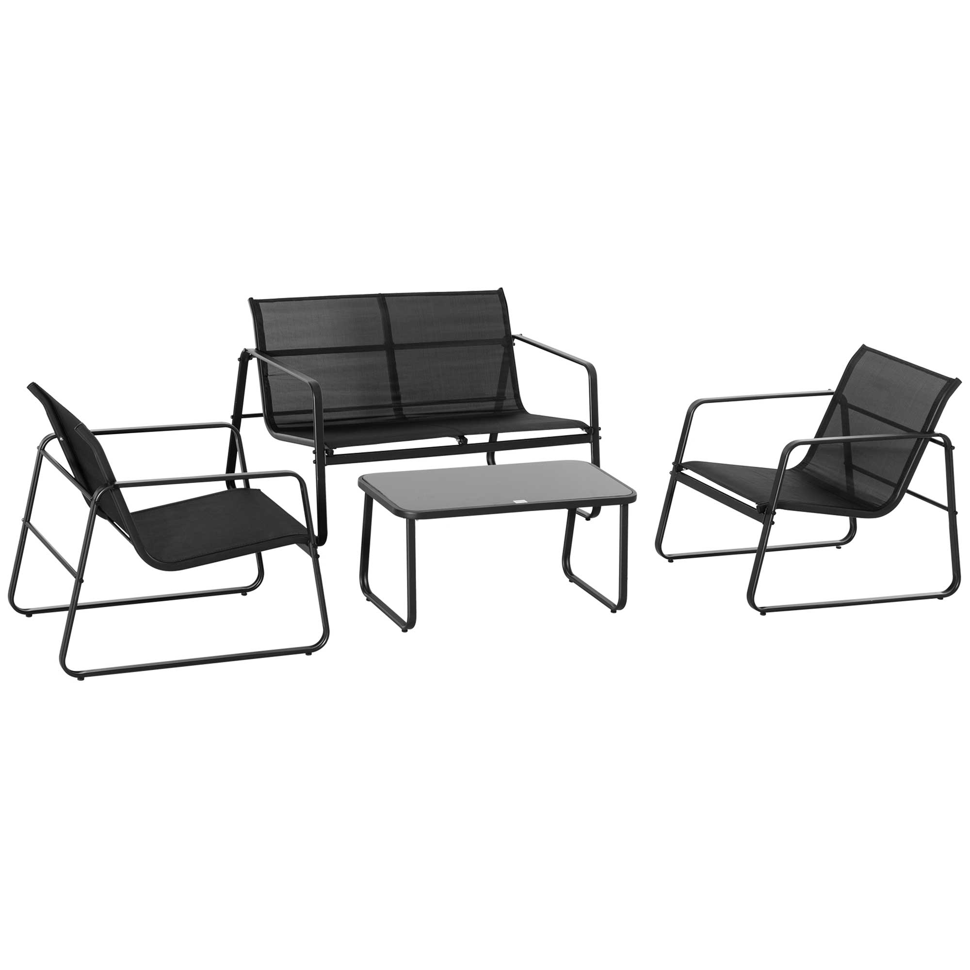 4 PCs Patio Furniture Set with Texteline Seat Outdoor Conversation Set with Loveseat, Center Coffee Table for Garden Backyard Deck, Black Patio Furniture Sets   at Gallery Canada