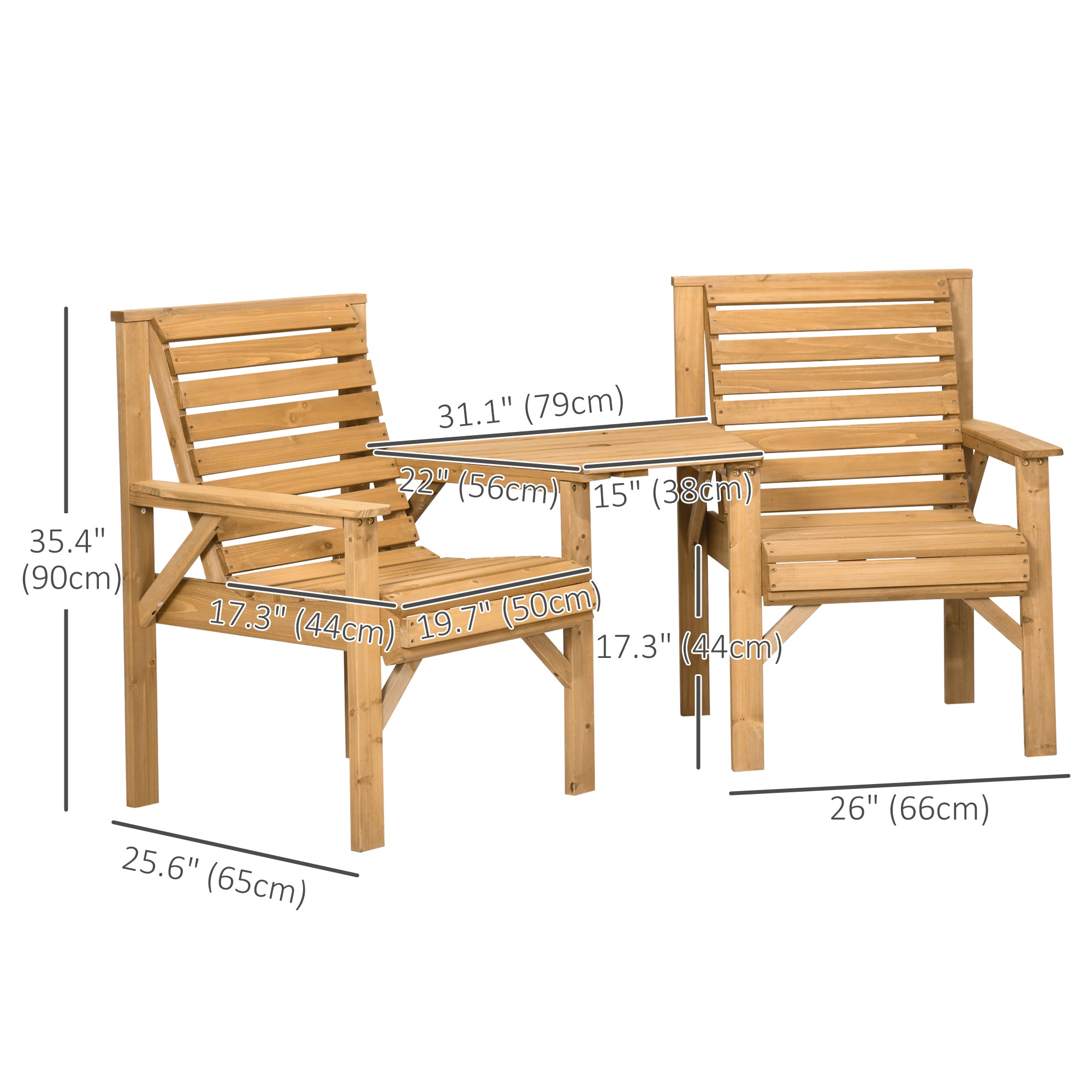 3Pcs Outdoor Bench Set for Backyard, Balcony, Light Brown Outdoor Benches   at Gallery Canada