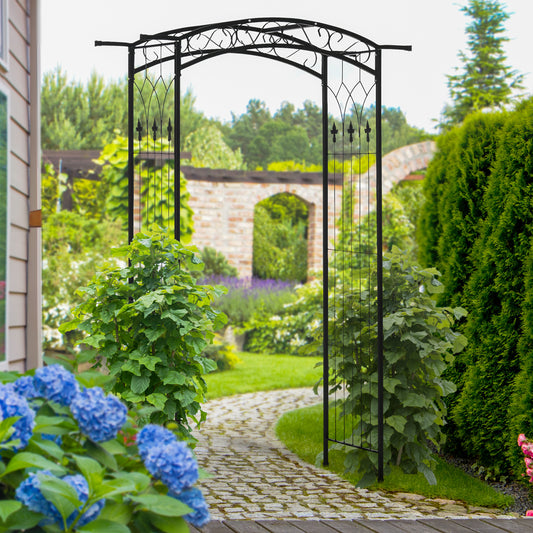 7Ft Outdoor Garden Arbor, Wedding Arch for Ceremony, Trellis with Scrollwork Design, Ideal for Climbing Vines and Plants, Black - Gallery Canada