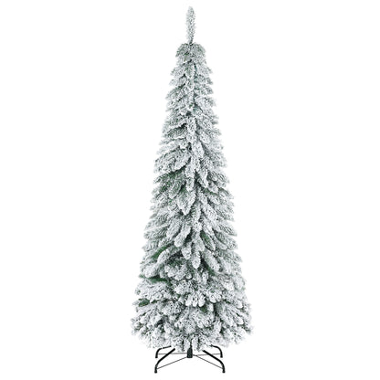 6' Artificial Slim Flocked Christmas Trees, with Snow Frosted Branches, Downswept Shape, Steel Base, Green Artificial Christmas Trees Green  at Gallery Canada