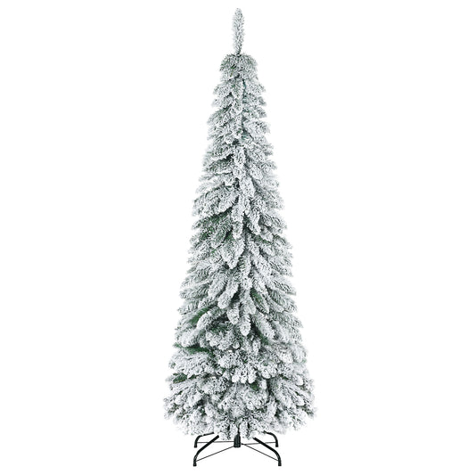 6' Artificial Slim Flocked Christmas Trees, with Snow Frosted Branches, Downswept Shape, Steel Base, Green - Gallery Canada