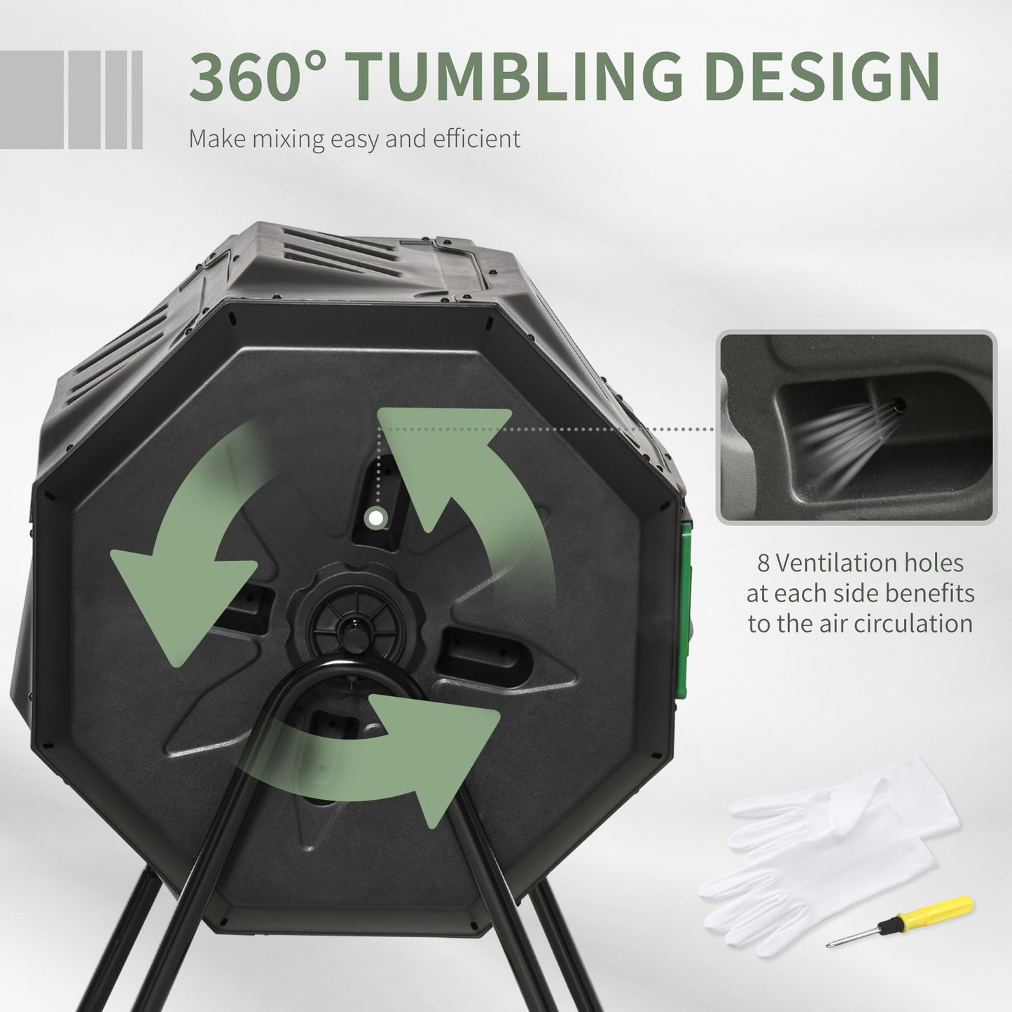 Tumbling Compost Bin Outdoor Dual Chamber 360° Rotating Composter 43 Gallon w/ Sliding Doors &; Solid Steel Frame, Green Outdoor Compost Bin   at Gallery Canada