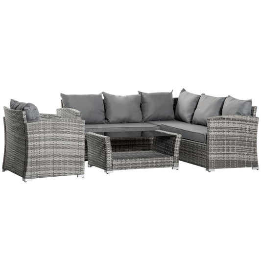 5 Pieces Wicker Patio Furniture Set with 4" Thick Cushions, Outdoor PE Rattan Garden Conversation Sectional Sofa Set with Glass Top Two-tier Coffee Table, Grey - Gallery Canada