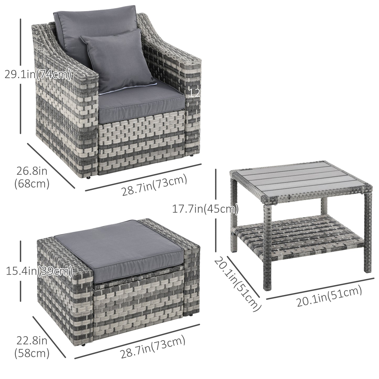 5-Piece Patio Furniture Set Outdoor Rattan Wicker Conversation Set with 2 Cushioned Chairs, 2 Ottomans and Coffee Table, Grey Patio Furniture Sets   at Gallery Canada