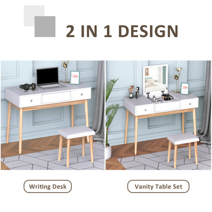 Flip Top Mirror Vanity Set with Cushioned Stool, 2 Drawers, Storage Grids, White Dressing & Vanity Tables   at Gallery Canada